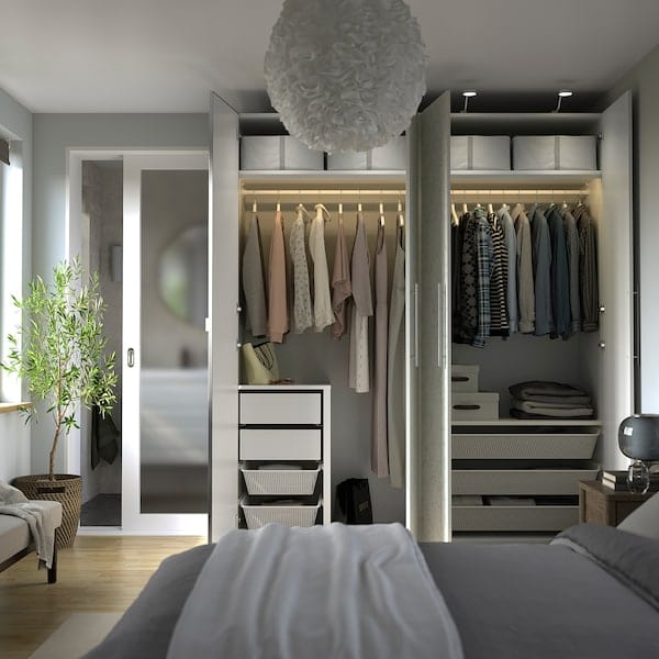 Ikea PAX / LINNABERG/ÅHEIM - Wardrobe combination, fancy white/mirrored glass,200x66x236 cm