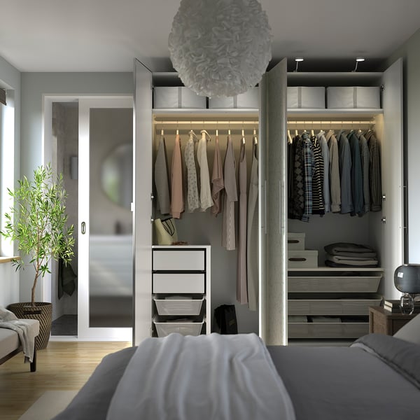 PAX / LINNABERG/ÅHEIM - Wardrobe combination, fancy white/mirrored glass,200x66x236 cm