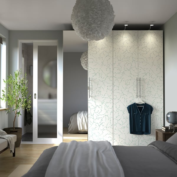 PAX / LINNABERG/ÅHEIM - Wardrobe combination, fancy white/mirrored glass,200x66x236 cm