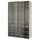 PAX / LUNDBRÄSMA wardrobe with sliding doors, grey-beige black/checkered glass dark grey, 150x66x236 cm