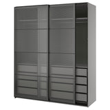 PAX / LUNDBRÄSMA wardrobe with sliding doors, dark grey black/checkered glass, 200x66x236 cm