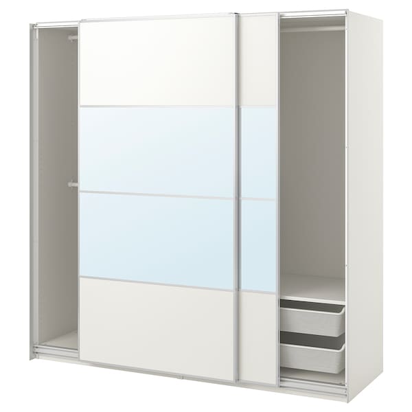 Ikea PAX / MEHAMN/AULI - Wardrobe combination, white double-sided/white mirror glass,200x66x201 cm