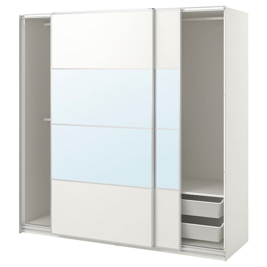 Ikea PAX / MEHAMN/AULI - Wardrobe combination, white double-sided/white mirror glass,200x66x201 cm