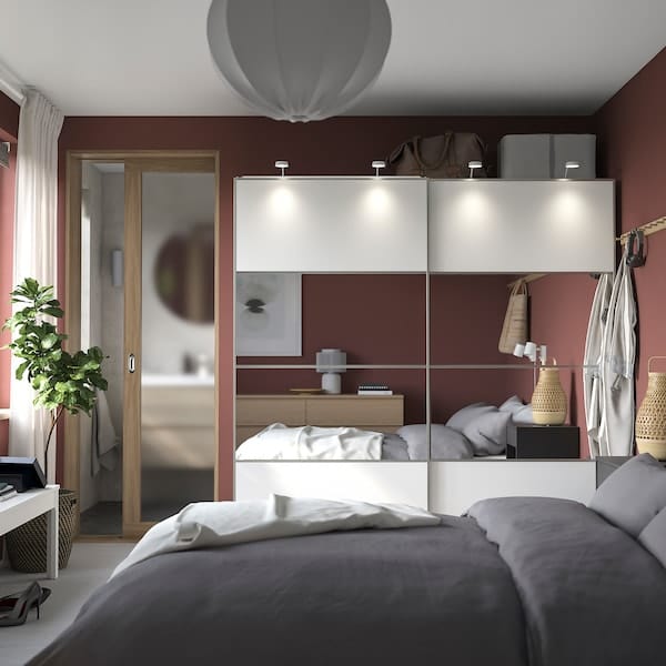 Ikea PAX / MEHAMN/AULI - Wardrobe combination, white double-sided/white mirror glass,200x66x201 cm