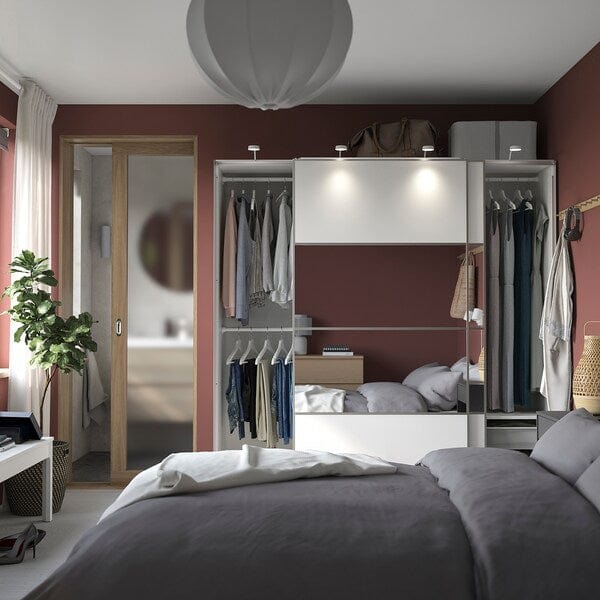 Ikea PAX / MEHAMN/AULI - Wardrobe combination, white double-sided/white mirror glass,200x66x201 cm