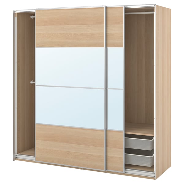 PAX / MEHAMN/AULI - Cloakroom combination, oak effect with white stain double-face/ oak effect with white stain mirror glass,200x66x201 cm