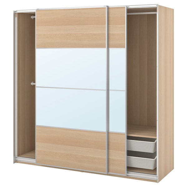 PAX / MEHAMN/AULI - Cloakroom combination, oak effect with white stain double-face/ oak effect with white stain mirror glass,200x66x201 cm
