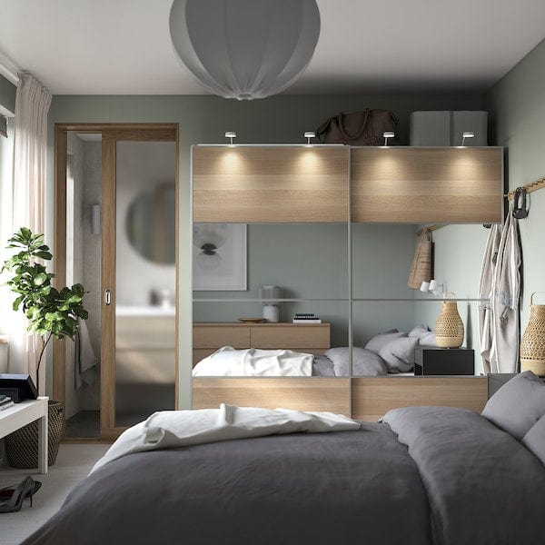 Ikea PAX / MEHAMN/AULI - Cloakroom combination, oak effect with white stain double-face/ oak effect with white stain mirror glass,200x66x201 cm