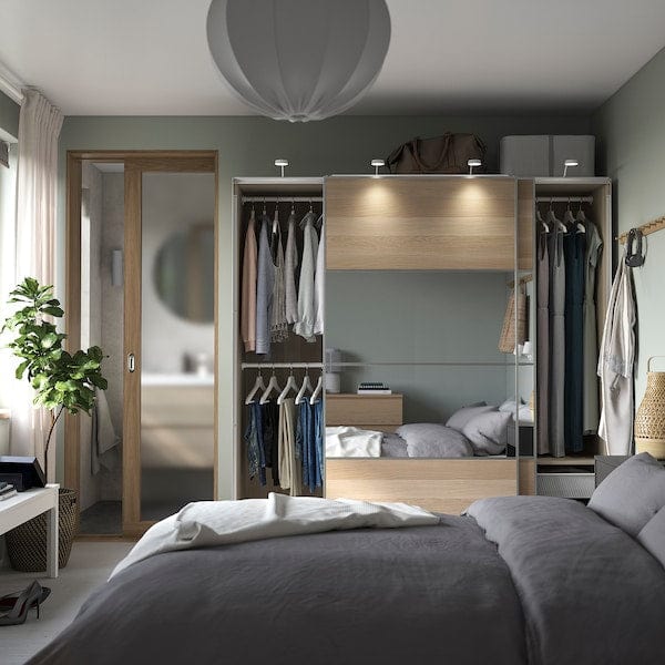 Ikea PAX / MEHAMN/AULI - Cloakroom combination, oak effect with white stain double-face/ oak effect with white stain mirror glass,200x66x201 cm
