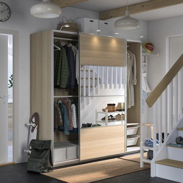 Ikea PAX / MEHAMN/AULI - Cloakroom combination, oak effect with white stain double-face/ oak effect with white stain mirror glass,200x66x201 cm