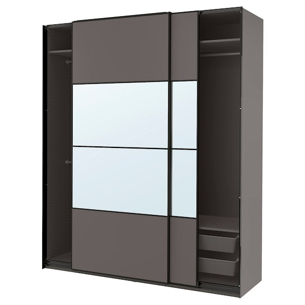PAX / MEHAMN/AULI - Wardrobe combination, double-sided dark grey/dark grey mirror glass,200x66x236 cm