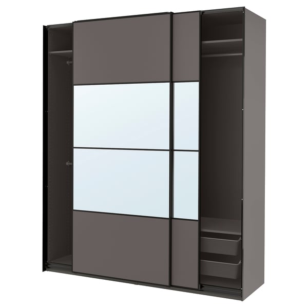 PAX / MEHAMN/AULI - Wardrobe combination, double-sided dark grey/dark grey mirror glass,200x66x236 cm