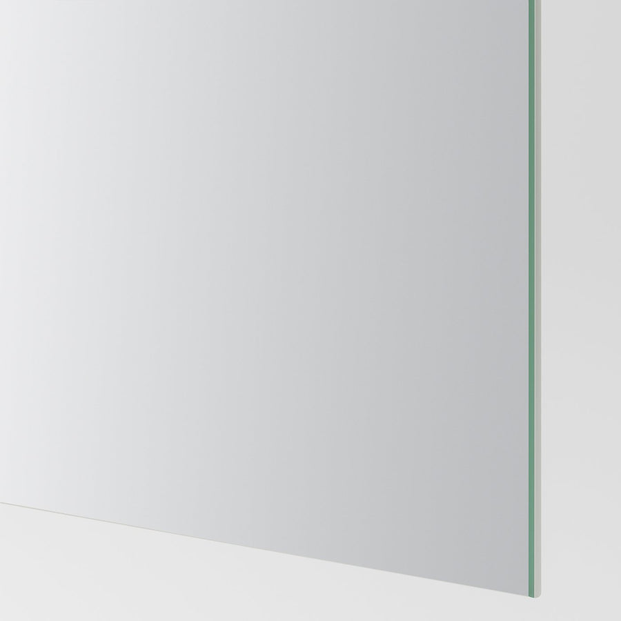 PAX / MEHAMN/AULI wardrobe with sliding doors, white aluminium/oak effect mirror glass, 150x66x236 cm