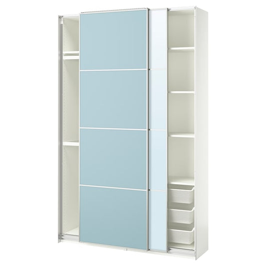 PAX / MEHAMN/AULI - Wardrobe with sliding doors, white double-sided/light blue mirrored glass,150x44x236 cm