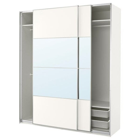 Ikea PAX / MEHAMN/AULI - Wardrobe with sliding doors, white double-sided/white mirrored glass,200x66x236 cm