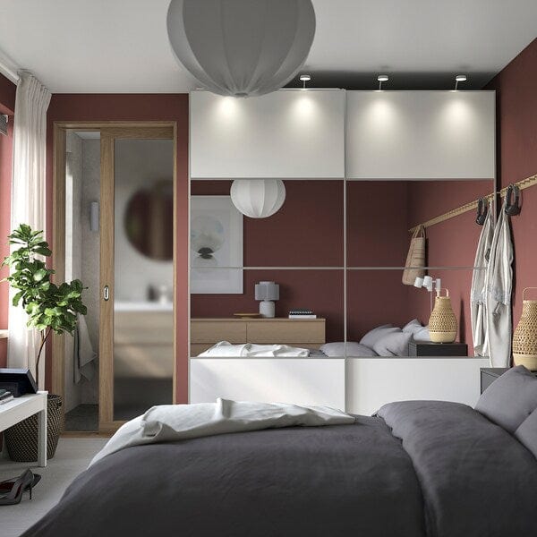 Ikea PAX / MEHAMN/AULI - Wardrobe with sliding doors, white double-sided/white mirrored glass,200x66x236 cm