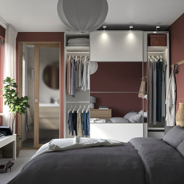 Ikea PAX / MEHAMN/AULI - Wardrobe with sliding doors, white double-sided/white mirrored glass,200x66x236 cm