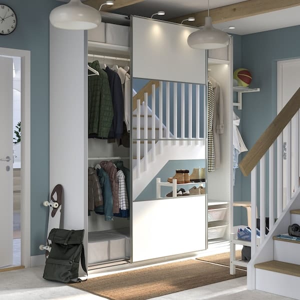 Ikea PAX / MEHAMN/AULI - Wardrobe with sliding doors, white double-sided/white mirrored glass,200x66x236 cm
