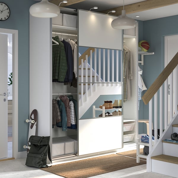 PAX / MEHAMN/AULI - Wardrobe with sliding doors, white double-sided/white mirrored glass,200x66x236 cm