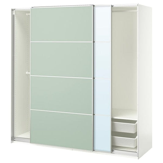 Ikea PAX / MEHAMN/AULI - Wardrobe with sliding doors, white double-sided/light green mirrored glass,200x66x201 cm