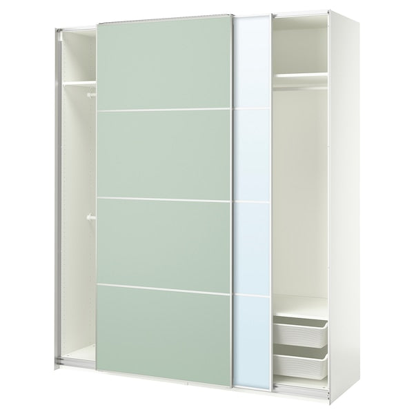 PAX / MEHAMN/AULI - Wardrobe with sliding doors, white double-sided/light green mirrored glass,200x66x236 cm