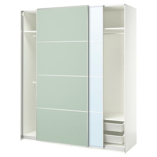 Ikea PAX / MEHAMN/AULI - Wardrobe with sliding doors, white double-sided/light green mirrored glass,200x66x236 cm