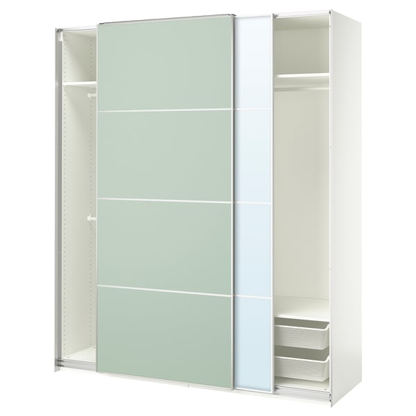 PAX / MEHAMN/AULI - Wardrobe with sliding doors, white double-sided/light green mirrored glass,200x66x236 cm