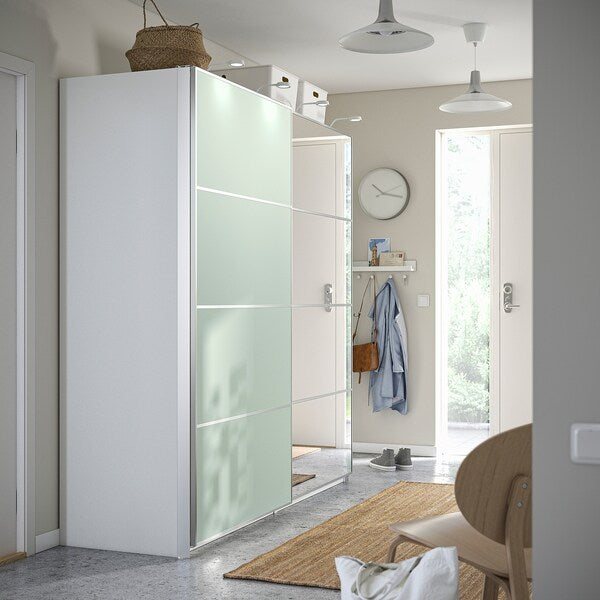 PAX / MEHAMN/AULI - Wardrobe with sliding doors, white double-sided/light green mirrored glass,200x66x201 cm