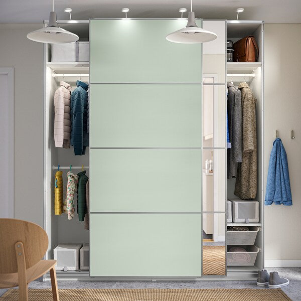 PAX / MEHAMN/AULI - Wardrobe with sliding doors, white double-sided/light green mirrored glass,200x66x236 cm