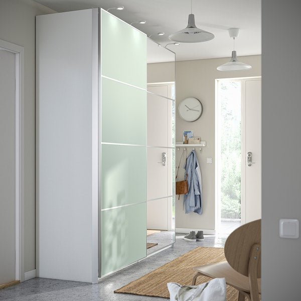 PAX / MEHAMN/AULI - Wardrobe with sliding doors, white double-sided/light green mirrored glass,200x66x236 cm