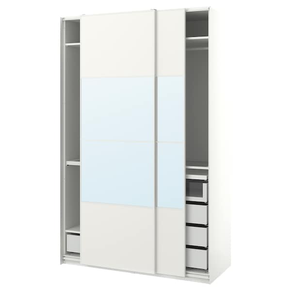 PAX / MEHAMN/AULI - Wardrobe with sliding doors, white/mirrored glass,150x66x236 cm