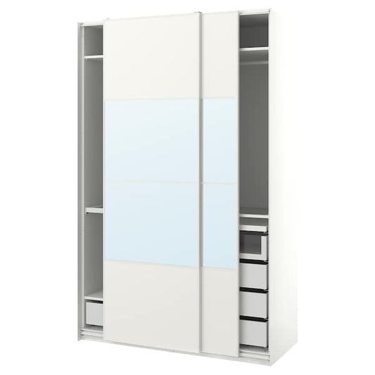 Ikea PAX / MEHAMN/AULI - Wardrobe with sliding doors, white/mirrored glass,150x66x236 cm