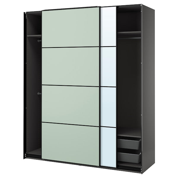 PAX / MEHAMN/AULI - Wardrobe with sliding doors, dark grey double-face/light green mirror glass,200x66x236 cm