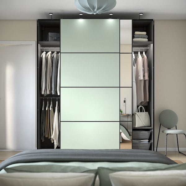 PAX / MEHAMN/AULI - Wardrobe with sliding doors, dark grey double-face/light green mirror glass,200x66x236 cm