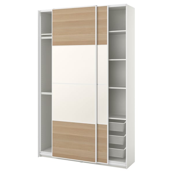 PAX / MEHAMN wardrobe combination, white/double sided white stained oak effect, 150x43x236 cm
