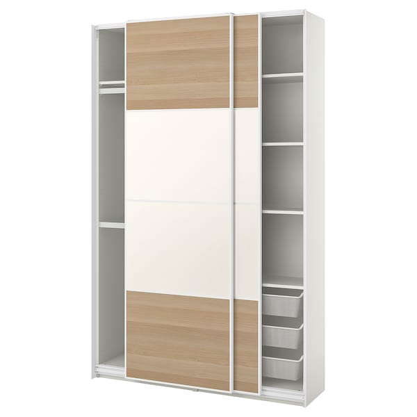 PAX / MEHAMN - Wardrobe combination, white/double-face oak effect with white stain,150x44x236 cm