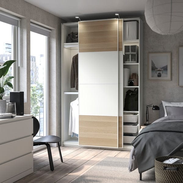Ikea PAX / MEHAMN - Wardrobe combination, white/double-face oak effect with white stain,150x44x236 cm