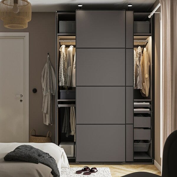 Ikea PAX / MEHAMN - Wardrobe combination, dark grey/double-face dark grey,150x66x236 cm
