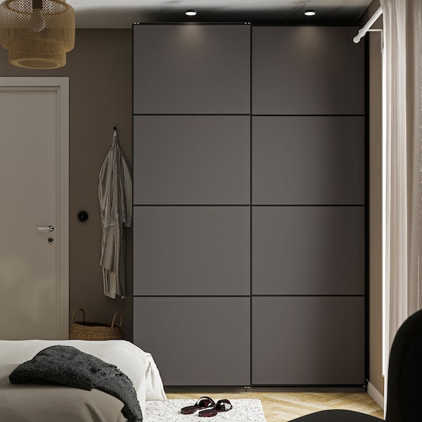 PAX / MEHAMN - Wardrobe combination, dark grey/double-face dark grey,150x66x236 cm