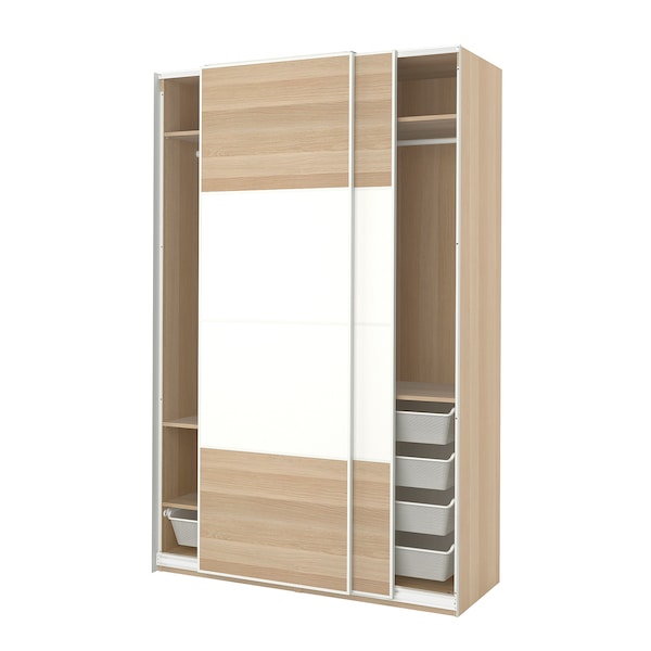 PAX / MEHAMN - Wardrobe, white double-sided/white oak effect with white stain,150x66x236 cm