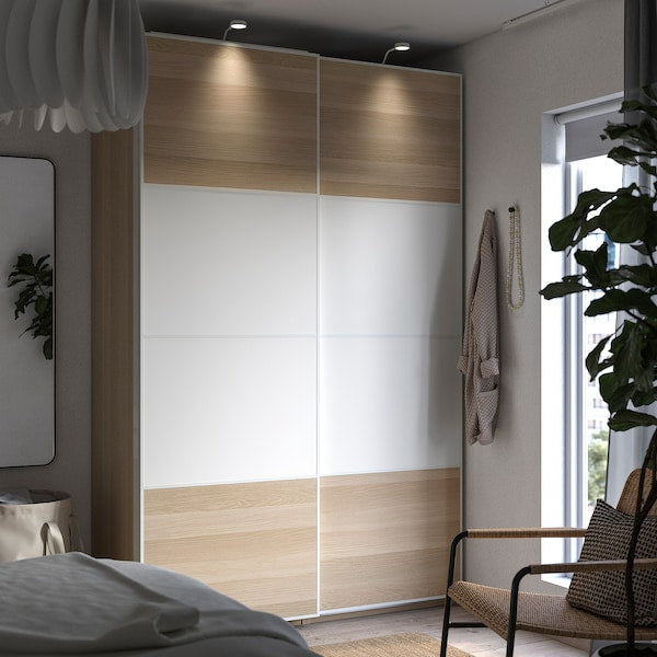 PAX / MEHAMN - Wardrobe, white double-sided/white oak effect with white stain,150x66x236 cm