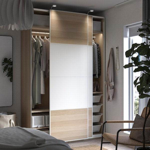 PAX / MEHAMN - Wardrobe, white double-sided/white oak effect with white stain,150x66x236 cm