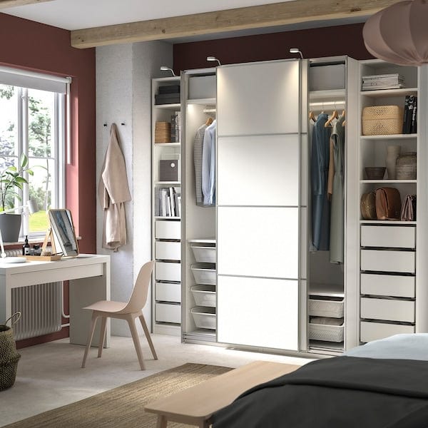 Ikea PAX / MEHAMN - Wardrobe, white/double-face white,250x66x236 cm