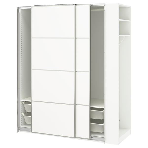 PAX / MEHAMN wardrobe with sliding doors, white aluminium/white white, 170x66x201 cm