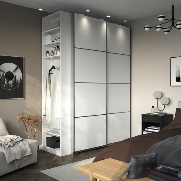 PAX / MEHAMN wardrobe with sliding doors, white aluminum/white, 170x66x236 cm Wardrobe with sliding doors, white aluminum/white,170x66x236 cm