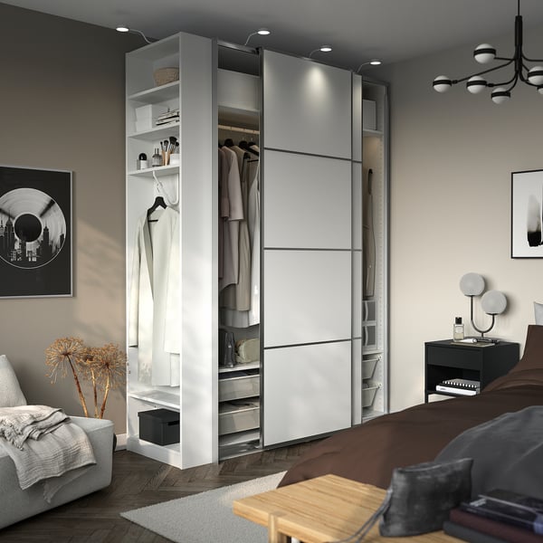 PAX / MEHAMN wardrobe with sliding doors, white aluminum/white, 170x66x236 cm Wardrobe with sliding doors, white aluminum/white,170x66x236 cm