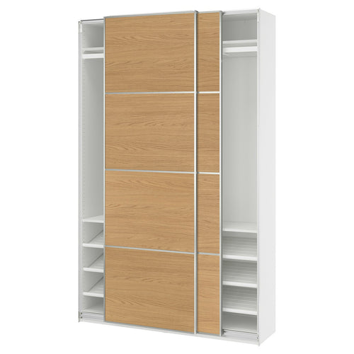 PAX / MEHAMN wardrobe with sliding doors, white aluminium/double sided oak effect, 150x236.4x43 cm
