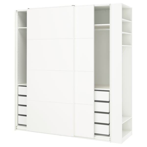 PAX / MEHAMN wardrobe with sliding doors, white white/double sided white, 220x66x236 cm