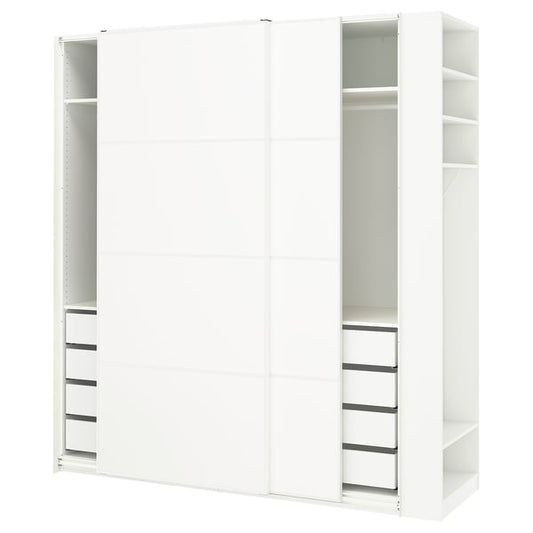 PAX / MEHAMN wardrobe with sliding doors, white white/double-face white, 220x66x236 cm Wardrobe with sliding doors, white white/double-face white,220x66x236 cm