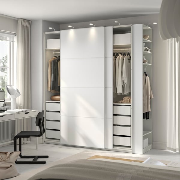 PAX / MEHAMN wardrobe with sliding doors, white white/double-face white, 220x66x236 cm Wardrobe with sliding doors, white white/double-face white,220x66x236 cm
